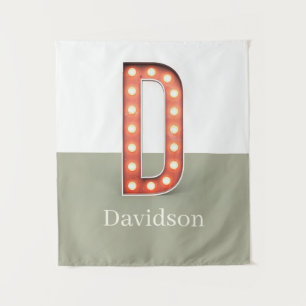 Retro Marquee Letter D Personalized Tapestry
