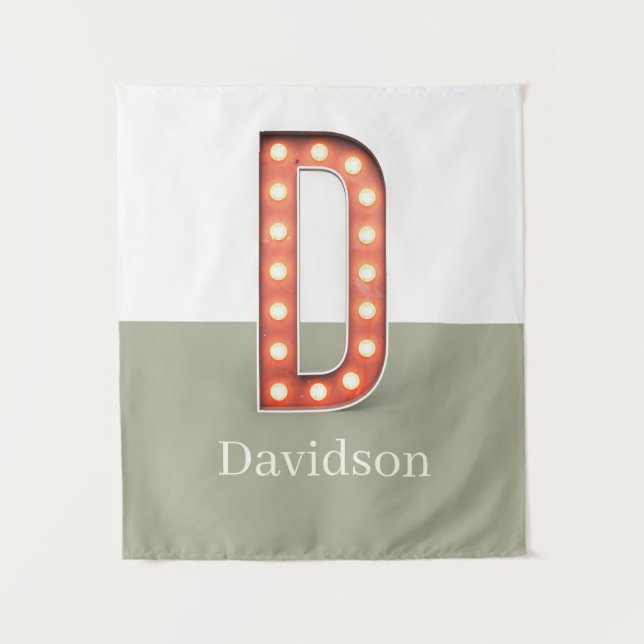 Retro Marquee Letter D Personalized Tapestry (Front)