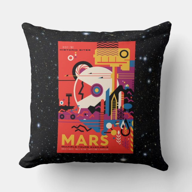 Retro Mars Historic Sites space tourism Throw Pillow (Front)