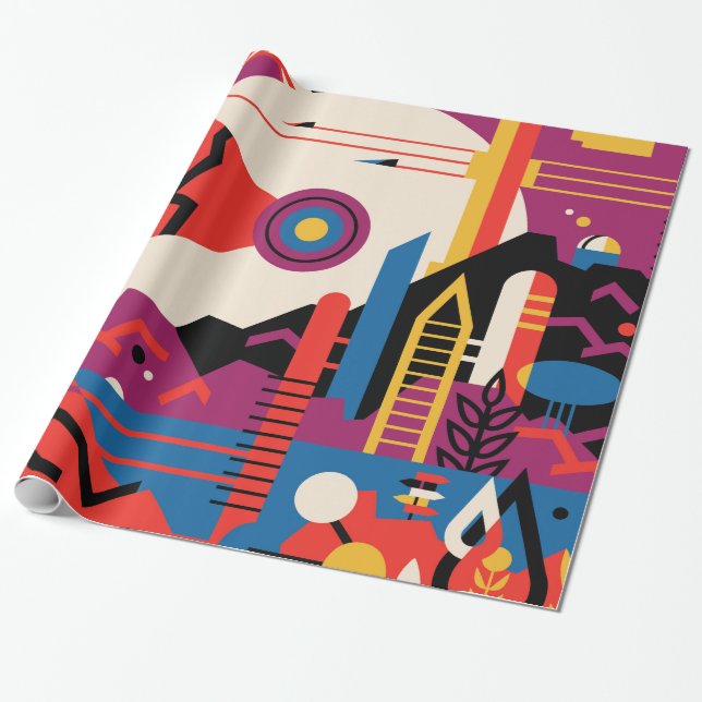 Retro Mars Historic Sites space tourism Wrapping Paper (Unrolled)