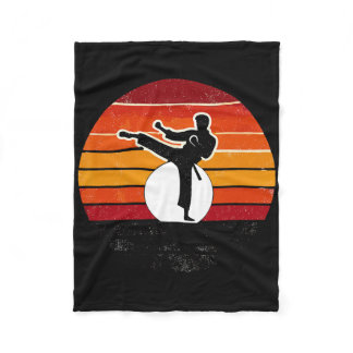 Retro Martial Arts Sunset Silhouette Kick - Karate Fleece Blanket
