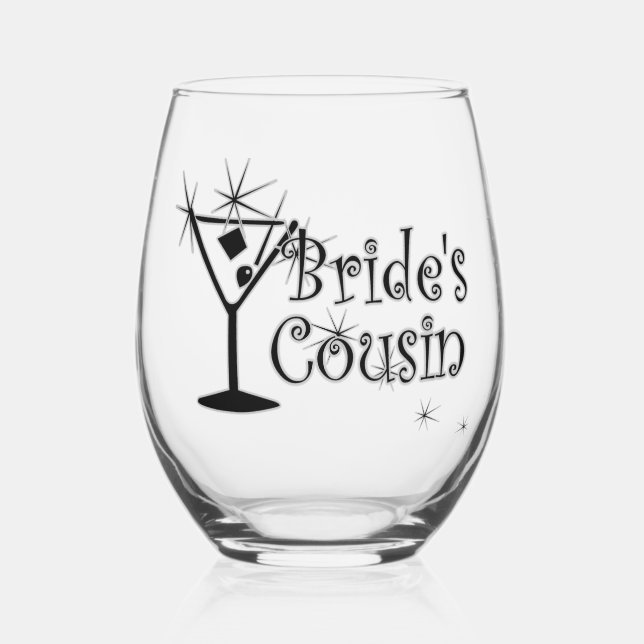 Retro Martini - Bride’s Cousin Stemless Wine Glass (Front)