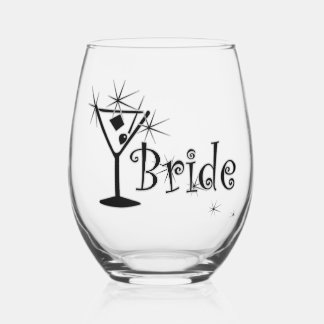 Retro Martini - Bride Stemless Wine Glass