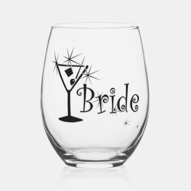 Retro Martini - Bride Stemless Wine Glass (Front)