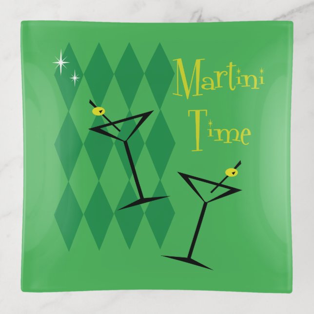 Retro Martini Ceramic Tile Trinket Tray (Front)