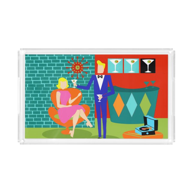 Retro Martini Couple Acrylic Tray (Front)