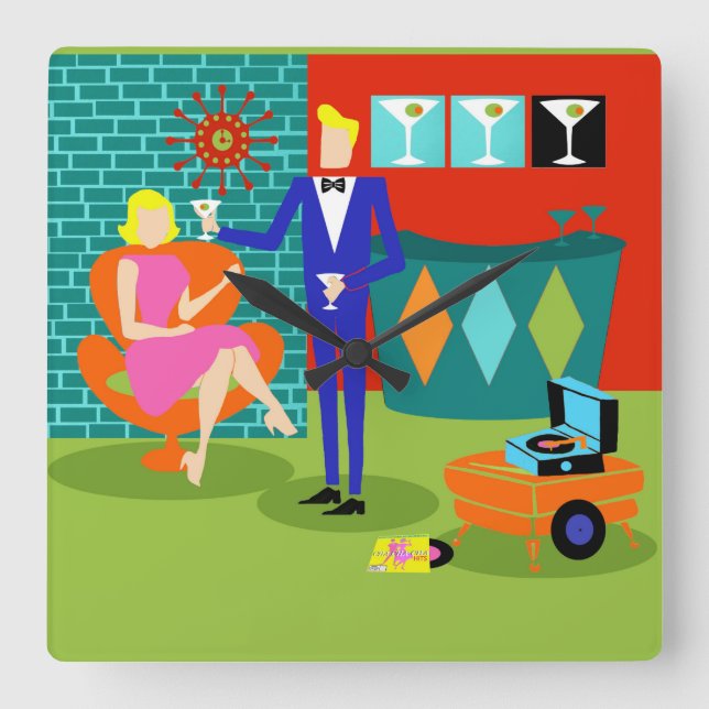 Retro Martini Couple Acrylic Wall Clock (Front)