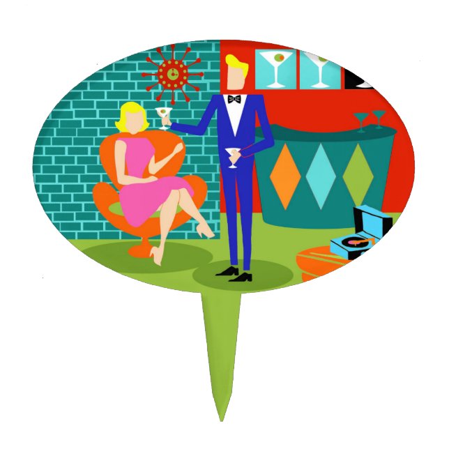 Retro Martini Couple Cake Pick (Front)