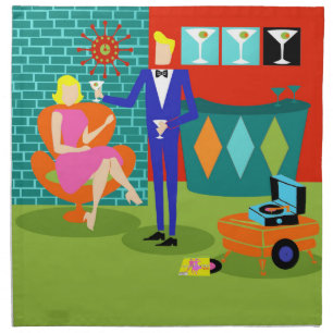 Retro Martini Couple Cloth Napkins
