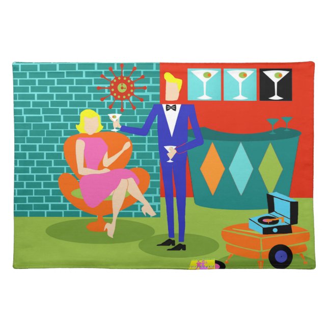 Retro Martini Couple Cloth Placemat (Front)