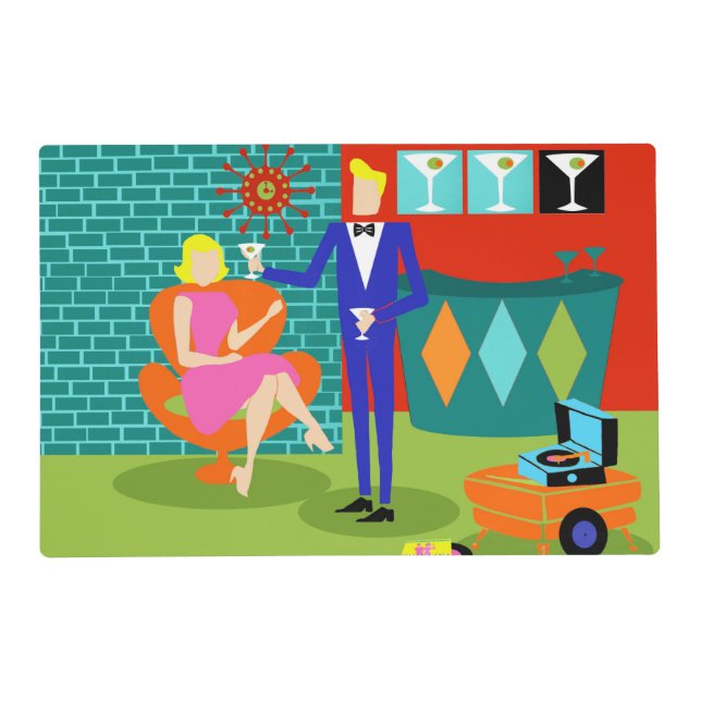 Retro Martini Couple Laminated Placemat (Front)