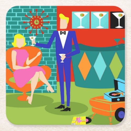 Retro Martini Couple Paper Coaster