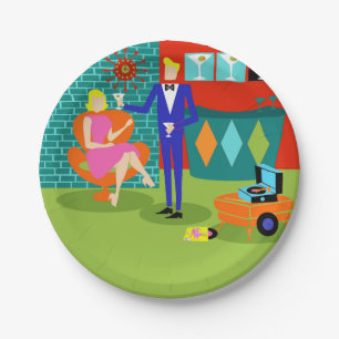 Retro Martini Couple Paper Plates