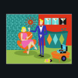 Retro Martini Couple Postcard<br><div class="desc">This Retro Martini Couple Postcard looks like a scene out of a romantic comedy. The setting of this 1960's style, minimalist art design is an elegantly decorated, mid century modern house or apartment. The cast is an attractive couple enjoying an evening filled with sparkling conversation, good music and bottomless drinks....</div>