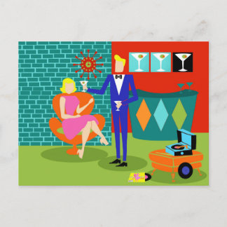 Retro Martini Couple Postcard