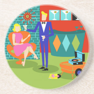 Retro Martini Couple Sandstone Coaster