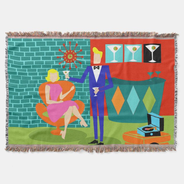 Retro Martini Couple Throw Blanket (Front)