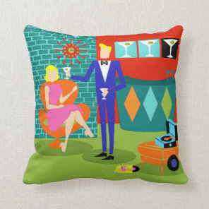 Retro Martini Couple Throw Pillow