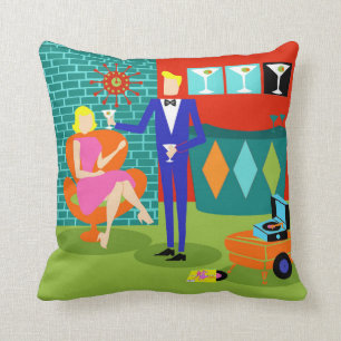 Retro Martini Couple Throw Pillow