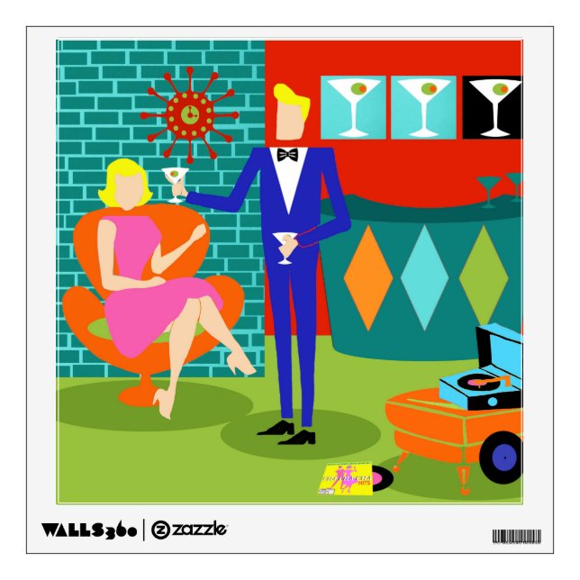 Retro Martini Couple Wall Decal (Front)
