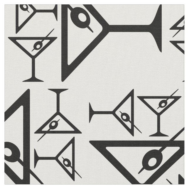 Retro Martini Glasses Black & White Martini Drinks Fabric (Close Up)