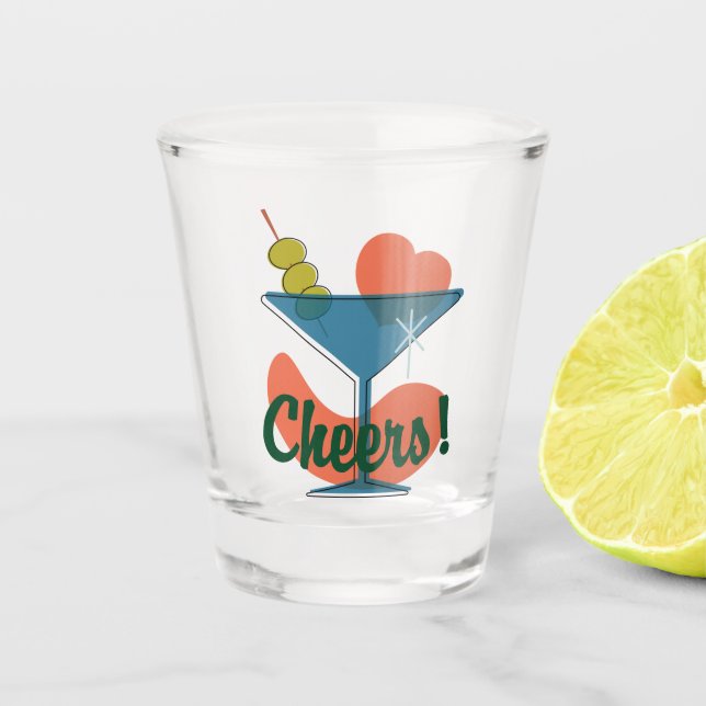Retro Martini Madness Cheers Shot Glass (Front)