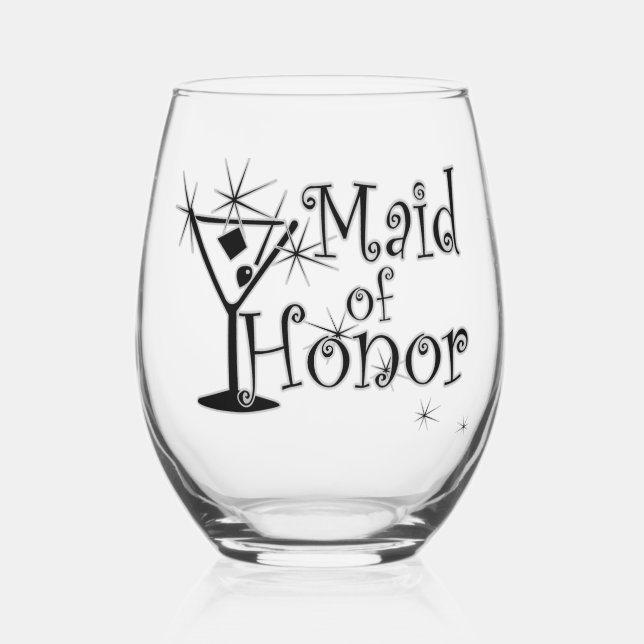 Retro Martini - Maid of Honor Black Stemless Wine Glass (Front)