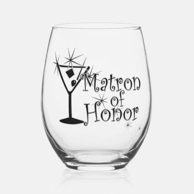 Retro Martini - Matron of Honor Stemless Wine Glass (Front)