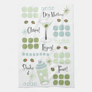 Martini Bar Towel, Personalized Kitchen Tea Towel, Blue Gin