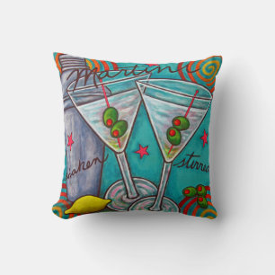 Retro Martini Polyester Throw Pillow 16" x 16"