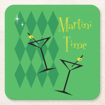 Retro Martini Square Paper Coaster by WaywardMuse at Zazzle