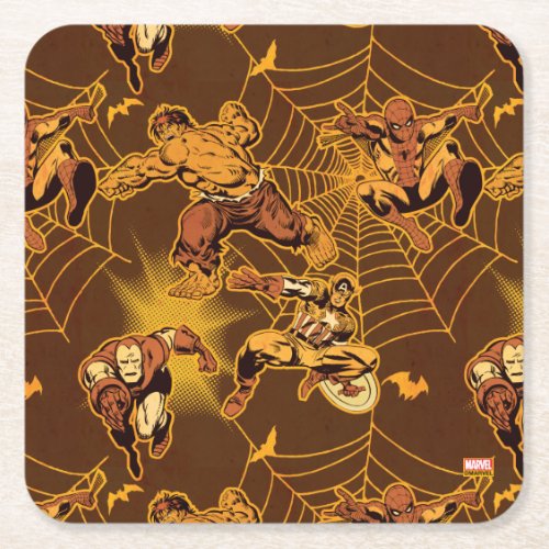 Retro Marvel Halloween Spider Web Pattern Square Paper Coaster