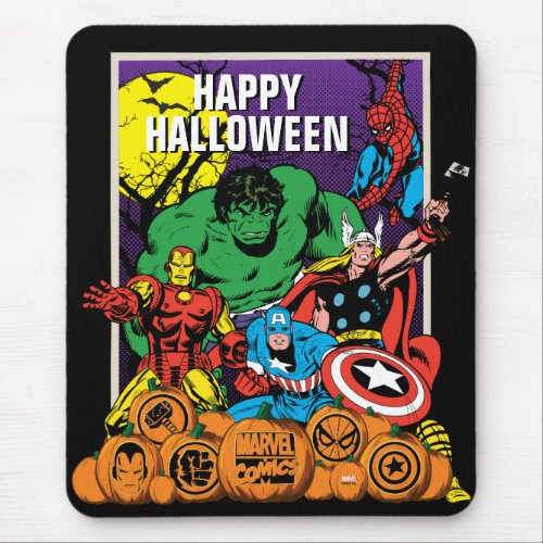 Retro Marvel Heroes With Jack_o_lanterns Mouse Pad