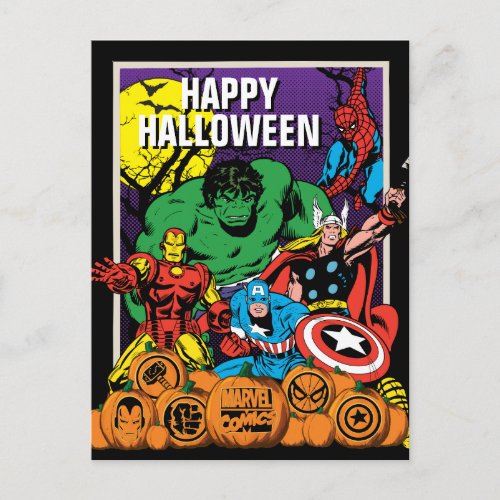 Retro Marvel Heroes With Jack_o_lanterns Postcard