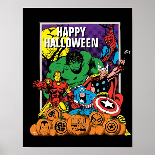 Retro Marvel Heroes With Jack_o_lanterns Poster