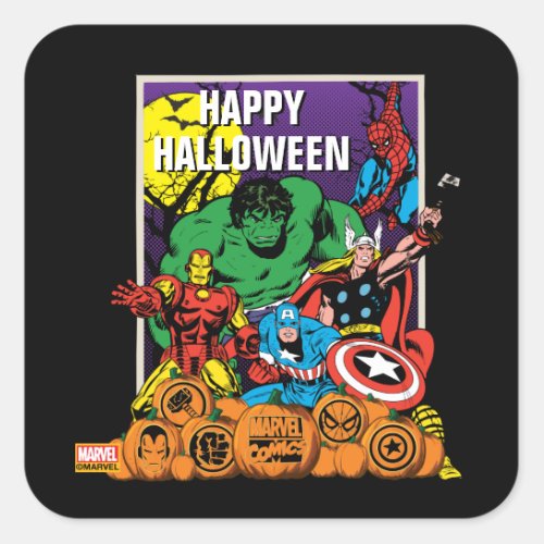 Retro Marvel Heroes With Jack_o_lanterns Square Sticker