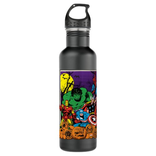 Retro Marvel Heroes With Jack_o_lanterns Stainless Steel Water Bottle