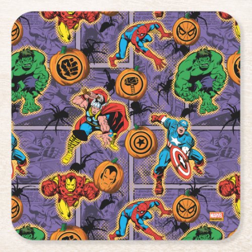 Retro Marvel Purple Halloween Comic Pattern Square Paper Coaster