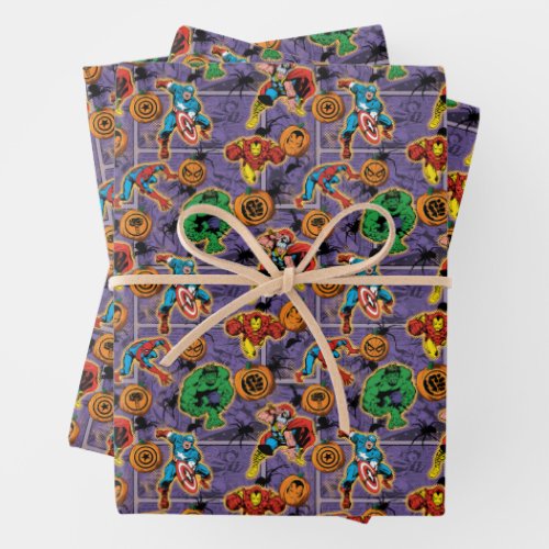 Retro Marvel Purple Halloween Comic Pattern Wrapping Paper Sheets
