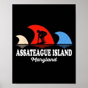 Retro Maryland Ateague Island Surfboarding Poster