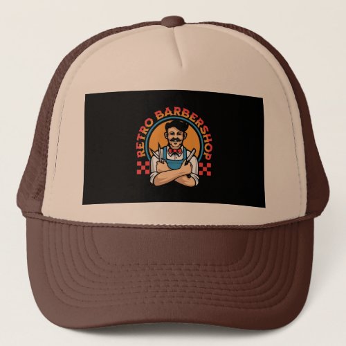 Retro Mascot Barbershop Trucker Hat