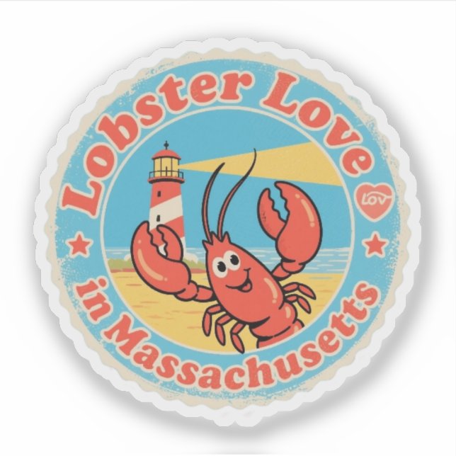 Retro Massachusetts Badge_ Lobster with Ship Wheel Sticker (Front)