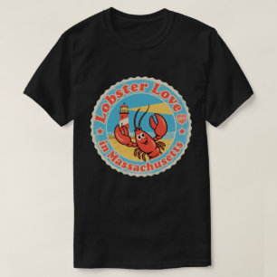 Retro Massachusetts Badge_ Lobster with Ship Wheel T-Shirt