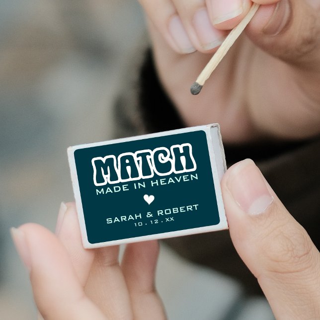 Retro Match Made In Heaven Dark Blue Wedding Favor (dark blue retro match made in heaven wedding favor matchbox matches)