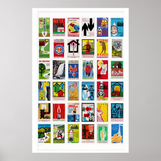 Retro Matchbox Labels Wall Art, Grid Collage Poster (Front)