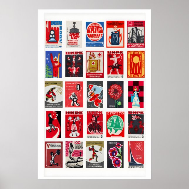 Retro matchbox labels wall art, grid collage poster (Front)