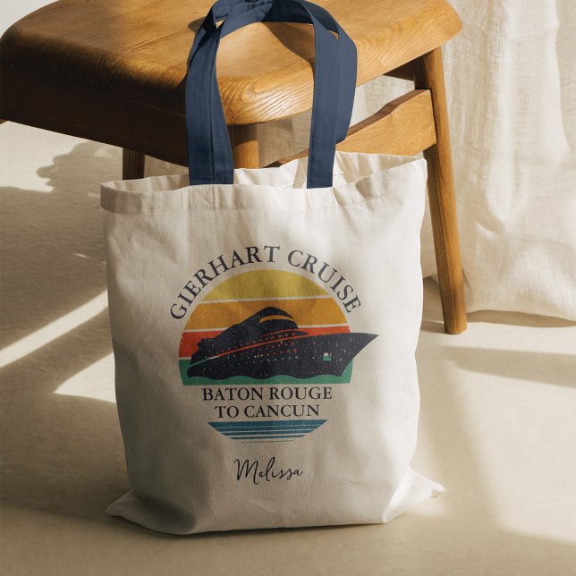 Retro Matching Family Cruise Trip Personalized Tote Bag (Family Cruise Matching Summer Vacation Tote Bag)