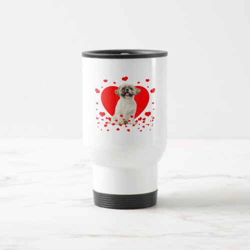 Retro Matching Valentine Day Heart  Shih Tzu Dog Travel Mug