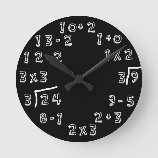 Retro Math Problems Round Clock (Front)