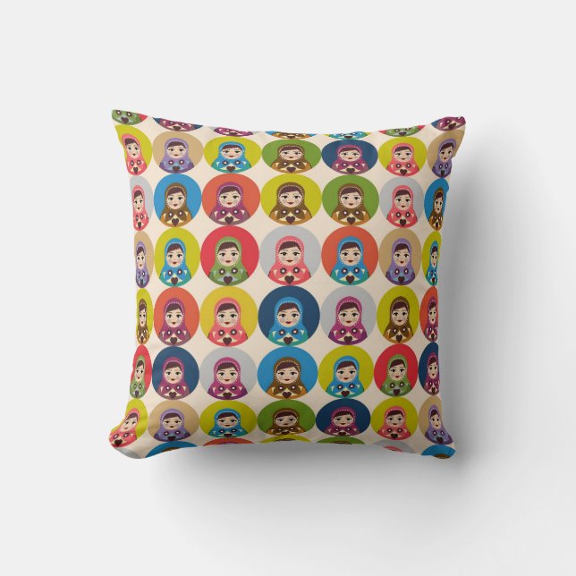 retro matryoshka throw pillow (Front)